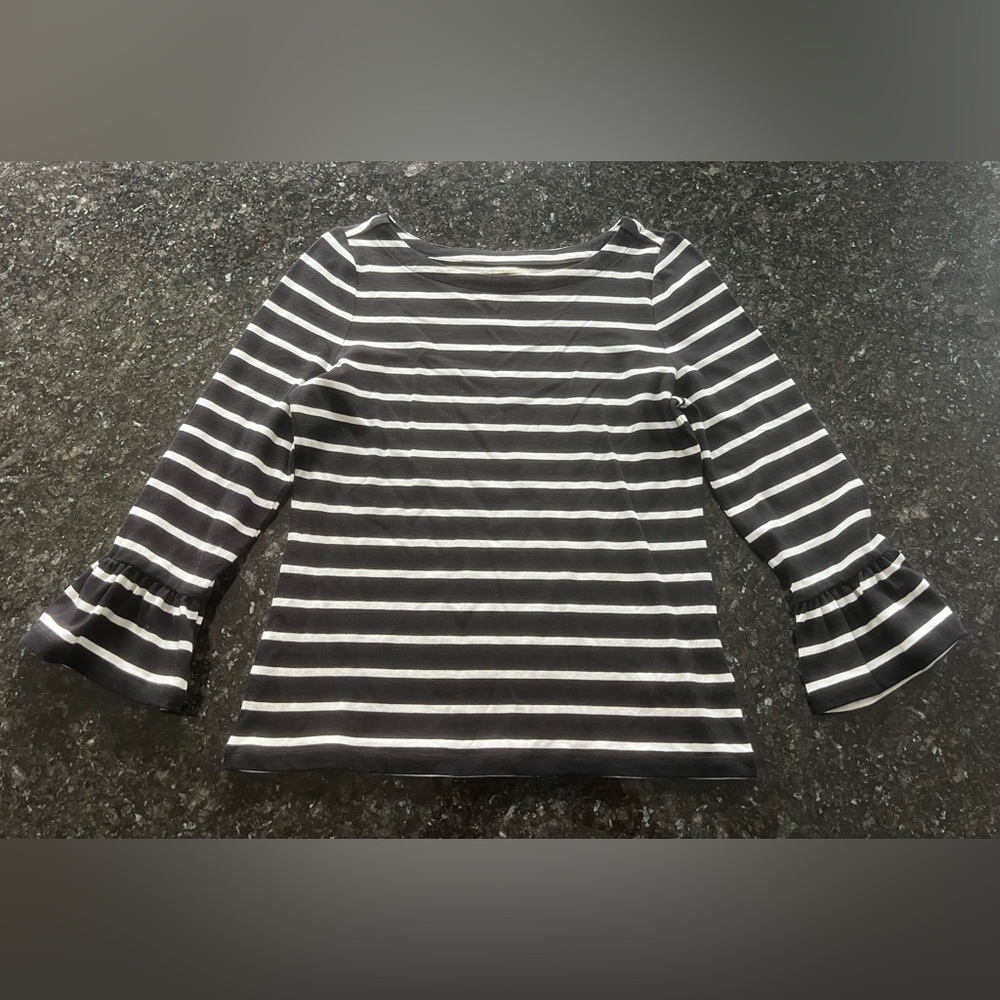 Kate Spade Black and White Fitted 3/4 Sleeve Blouse